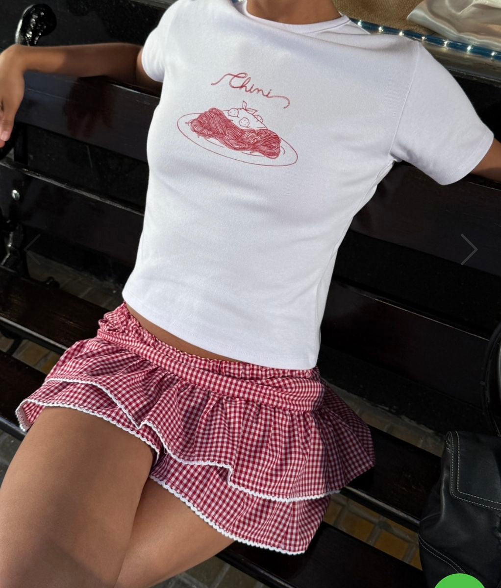RED CHECK SKIRT