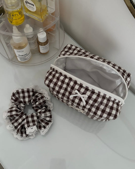 BROWN GINGHAM POUCH