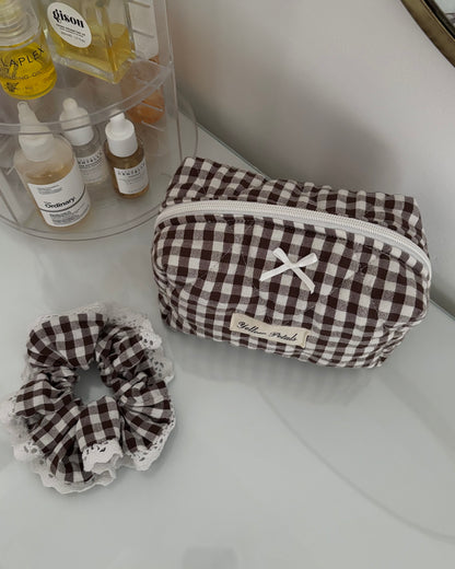 BROWN GINGHAM POUCH