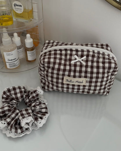 BROWN GINGHAM POUCH