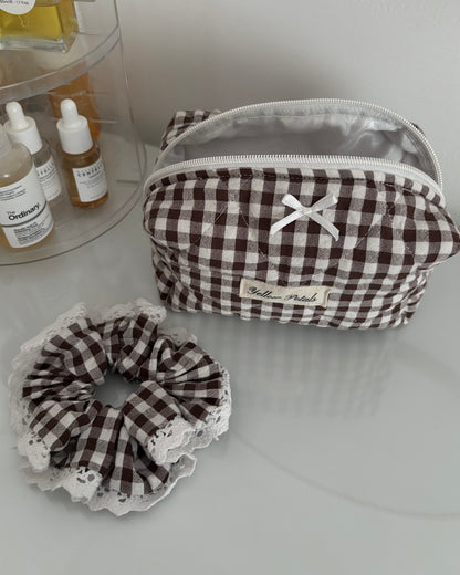 BROWN GINGHAM POUCH