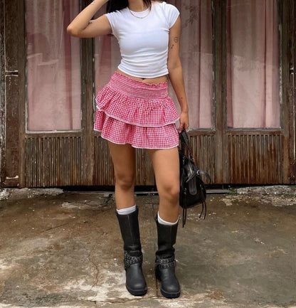 RED CHECK SKIRT