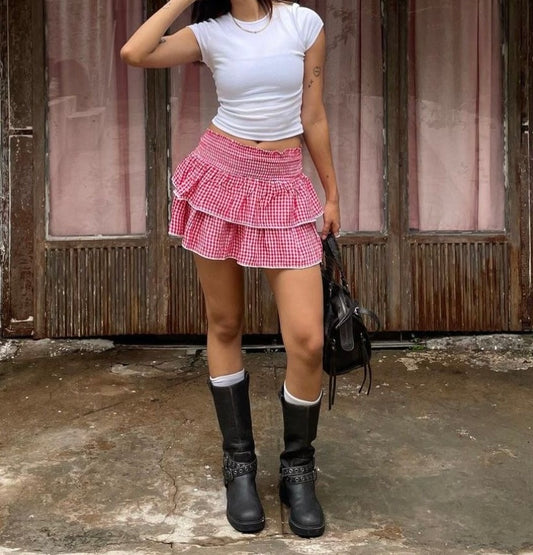 RED CHECK SKIRT