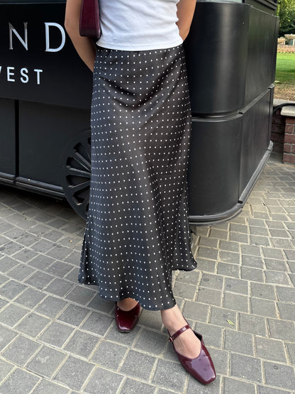 Satin black polka dot skirt