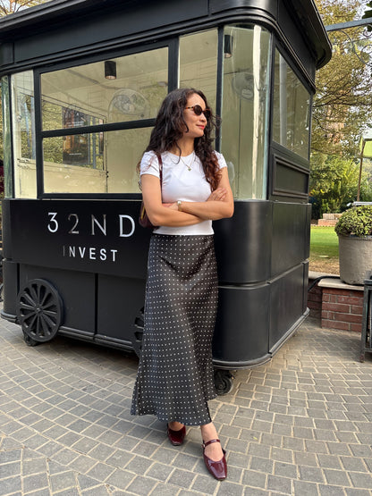 Satin black polka dot skirt